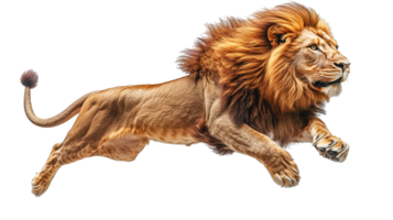 side view lion jumping on transparent background png