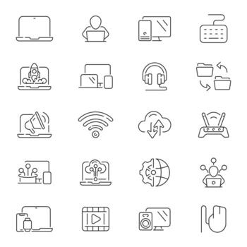 Personal Computer Outline Icons Set vector