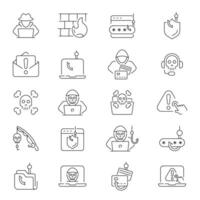 Cyber attack icons. Cyber line icon set. Cyber, attack, software, virus, scam, hacker, fraud, cyber attack related icons. Editable stroke, thin line icons set vector