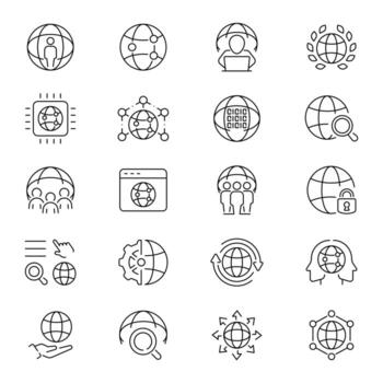 Network system technology outline icon set. Digital network symbols vector