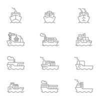 Ship icons. Ship icon set. Cruise ship, boat, cruise liner, ship related icons. Editable stroke, thin line icons set vector