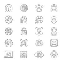 Touch ID icons. Finger print icons. Biometric id, unique scan, line signature, identity, Fingerprint, touch ID related icon set. Thin line icons, Editable stroke vector