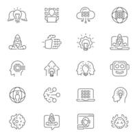 Artificial intelligence technology outline icons. Machine learning symbols vector