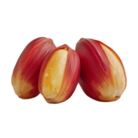 Three Whole Almonds With Red Shells And Yellow Kernels png