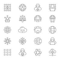 Cyberspace and hacking technologies outline icons set. Digital security and hacker tools icons vector