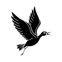 Black Flying Bird Silhouette Illustration with Open Wings in Motion vector