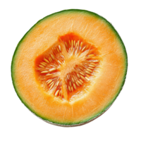 Close Up of Sliced Cantaloupe Melon with Vibrant Color and Detailed Texture on a Transparent Background png