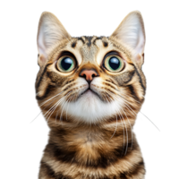 Young Bengal Kitten with Large Eyes and Sharp Whiskers Looking Up in Wonder Isolated on Transparent Background png