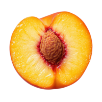 Peach Fruit Halved Showcasing Texture and Seed Isolated on Transparent Background png