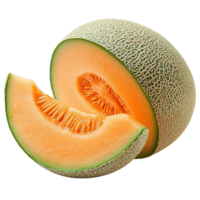 Delicious Summer Fruit Cantaloupe Melon Cut Open with Visible Seeds and Fresh Juiciness on a Transparent Background png