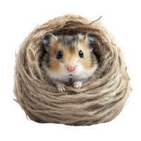 Close Up of a Cute Golden Hamster Cuddled in a Soft Fabric Nest Isolated on Transparent Background png