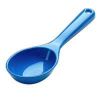 Close-Up of a Sturdy Blue Plastic Food Scoop with Comfortable Grip Handle on Transparent Background png