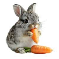 Cute Rabbit Holding and Nibbling on Carrots on a Transparent Background png