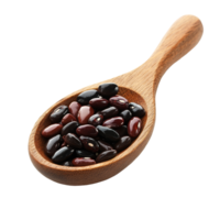 A wooden spoon filled with assorted beans isolated on a transparent background for culinary use, beans in wood spoon isolated on transparent background png