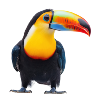 Exotic Tropical Toucan Bird with a Striking Multicolored Beak and Black Feathers png