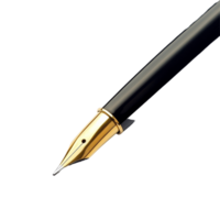 A closeup view of a black fountain pen with a gold nib on a clean transparent background, showcasing its exquisite design and craftsmanship, close up of pen on transparent backgroundfile png