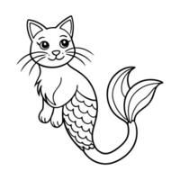 Cat Mermaid Outline Illustration Set for Coloring Book vector