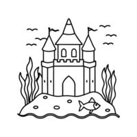 underwater Floating Castle Illustration with Intricate Architectural Details vector
