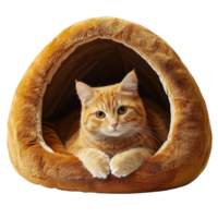 Cat Resting Inside Warm and Enclosed Plush Cave Bed on Transparent Background png