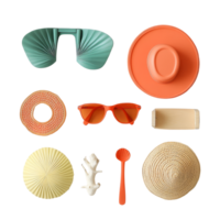 Bright beach accessories arranged creatively on a transparent background for summer fun, Beach Accessories on transparent background png