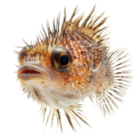 A detailed view of an isolated porcupinefish against a clear transparent background, a porcupinefish isolated on transparent background png