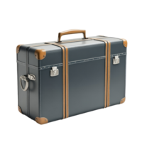 Stylish gray travel suitcase with leather accents ideal for adventure or weekend getaways, big gray travel suitcase, file of isolated object with shadow on transparent background png