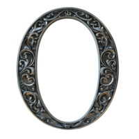 Decorative silver letter O designed with intricate details on a plain transparent background for artistic display or design projects, consonant letter o is used to make words on transparent png