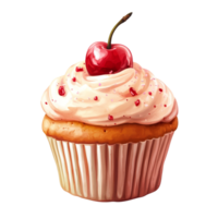 Delicious isolated muffin topped with a vibrant cherry on a transparent background, perfect for food themes, Isolated muffin with a cherry on top, transparent background png
