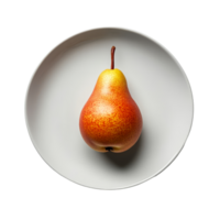 Fresh and juicy pear on a simple plate isolated against a clean transparent background, pear in a plate isolated on transparent background png