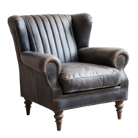 Stylish dark gray leather armchair in an elegant setting, perfect for relaxing in any modern living space, dark gray leather armchair isolated png