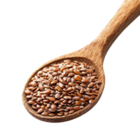 Flax seeds in wooden spoon isolated on a transparent background for culinary and health uses, Flax seeds in wood spoon isolated on transparent background png
