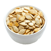 Pumpkin seeds piled in a transparent bowl on a bright transparent background showcasing their natural color and texture, Pumpkin seeds in transparent bowl on transparent background png