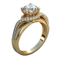 Elegant engagement gold ring with a sparkling diamond on a smooth transparent background, engagement gold ring transparent background png