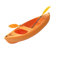 Stylish orange plastic kayak with a yellow paddle perfect for summer adventures on calm waters, Orange plastic kayak with yellow paddle. 3D render, isolated on transparent background png