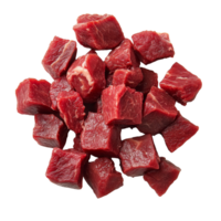 Fresh raw beef chunks ready for cooking on a clean transparent background for culinary preparation, Raw Beef Chunks Isolated on transparent background png