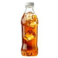 Refreshing bottle of iced tea with ice cubes on a clean transparent background, bottle of ice tea on transparent background png