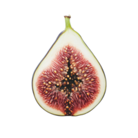 Freshly cut fig displayed on a clean transparent background, highlighting its unique inner texture and vibrant colors, fig on transparent background png