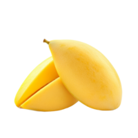 Fresh yellow mango halves isolated on a bright transparent background, showcasing vibrant color and juicy texture, Yellow mango isolated on transparent background png