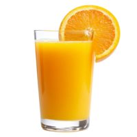 Freshly squeezed orange juice in a glass with a slice of orange against a transparent background, Orange juice in a glass isolated on transparent background png