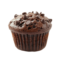 Indulge in a rich chocolate fondant muffin topped with chocolate chips for a sweet treat any time of day, delicious chocolate fondant muffin with a few chocolate chips on transparent background png
