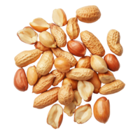 A group of peeled and unpeeled peanuts displayed on a clean transparent surface for culinary use or snack preparation, Group of peeled and unpeeled peanuts isolated on transparent background png
