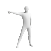 Minimalistic figure standing on a transparent background while pointing in a specific direction during a clear presentation, pointing man minimalistic simple 3d isolated on transparent background png