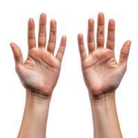 Hands with palms up in a friendly gesture welcoming and greeting others in a warm, inviting manner, Hands, palms gesturing up, saying hi, greeting, hello, bye isolated on transparent png