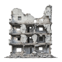 A destroyed building stands isolated on a transparent background, showcasing the impact of time and neglect on its structure, Destroyed building on transparent background png