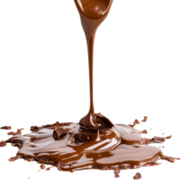 Velvety chocolate pouring and dripping onto a smooth surface on a transparent background, Velvety Chocolate Pour and Drip isolated on transparent background png