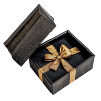 Exciting Black Friday sale featuring an open black gift box adorned with a golden bow and transparent, Black Friday sale, Black color open gift box with gold bow isolated on transparent background png