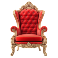 Red luxury king chair with golden ornaments gracefully isolated on a transparent background, red luxury king chairs with golden ornaments isolated on transparent background png