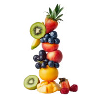A colorful stack of fresh organic fruits showcasing healthy choices displayed on a smooth surface, Different types of fresh organic fruits stack on a transparent background png