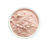 Bowl of whey protein powder on a clean transparent background ready for mixing into smoothies or shakes, whey protein in a bowl on transparent background png