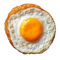 Fried egg viewed from above on a solid transparent background, showcasing its vibrant yellow yolk and crispy edges, fried egg. top view. isolated on transparent solid transparent background png